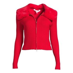 No Boundaries Women’s Ribbed Knit Cardigan with Faux Fur Trim XL NWOT